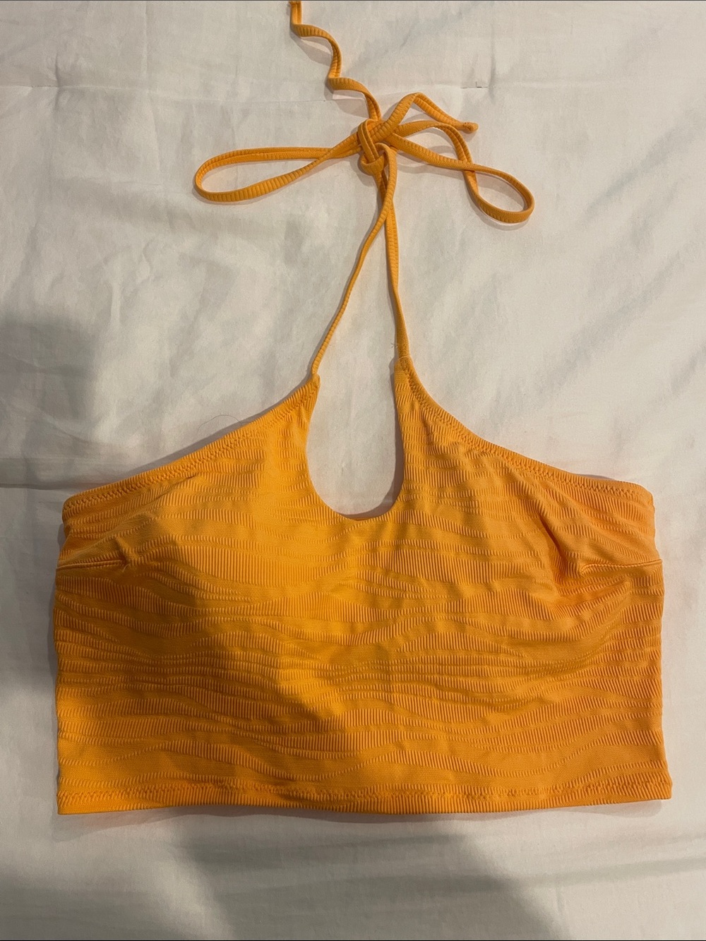 aerie Yellow Orange Textured Halter Bikini Top with removable pads